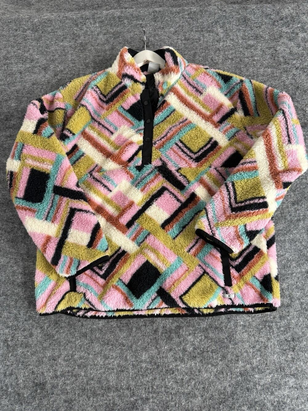 Hurley Sweater Womens XL Pink Color Block Half Snap Pullover Plush N260 - Picture 1 of 12